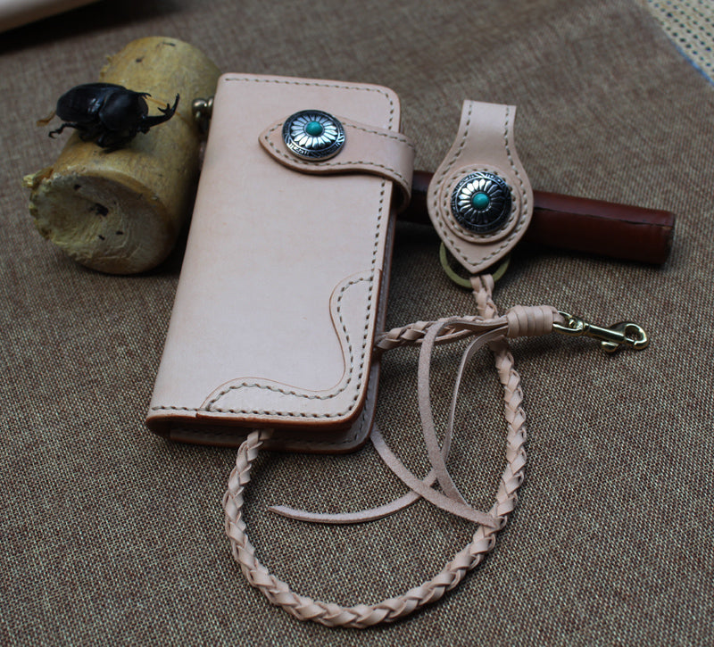 Handmade Mens Leather Biker Chain Wallets Cool Long Biker Wallet with Chain - iwalletsmen