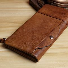 Handmade Leather Mens Cool Long Leather Wallet Card Wallet Clutch Wristlet Wallet for Men
