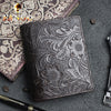 Handmade Leather Floral Mens Cool Slim Leather Wallet Men billfold Wallets Bifold for Men