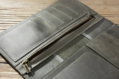 Handmade Leather Mens Travel Wallet Passport Leather Wallet Long Phone Wallets for Men