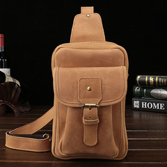 Vintage Leather Mens Sling Shoulder Bags Sling Bag Chest Bag Sling Backpack for men - iwalletsmen