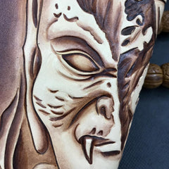 Handmade Leather Mens Clutch Wallet Cool Buddha&Demon Tooled Wallet Long Zipper Wallets for Men