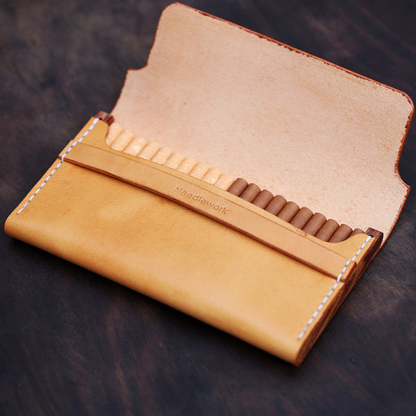 Cool Wooden Beige Slim Leather Mens 20pcs Cigarette Case Custom Beige Cigarette Holder for Men - iwalletsmen