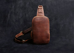 Genuine Leather Mens Cool Chest Bag Sling Bag Crossbody Bag Travel Bag Hiking Bag for men