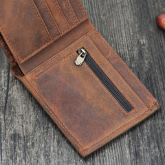 Handmade Leather Mens Cool Slim Leather Wallet Card Wallet Holders Men Small Wallets Trifold for Men