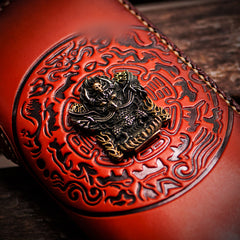 Handmade Leather Tibetan Mens Chain Biker Wallet Cool Leather Wallet Long Clutch Wallets for Men