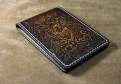 Handmade Leather Tooled Death Metal Deathcore License Wallet Mens Card billfold Wallet Cool Leather Wallet Slim Wallet for Men