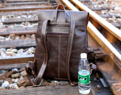 Genuine Leather Mens Cool Backpack Sling Bag Large Black Travel Bag Hiking Bag for men