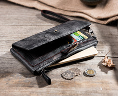 Handmade Leather Mens Biker Wallet Cool Leather Wallet Long Wrist Wallets for Men
