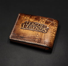 Handmade Leather Tooled League of Legends LOL Ezreal the Prodigal Explorer Mens billfold Wallet Cool Leather Wallet Slim Wallet for Men