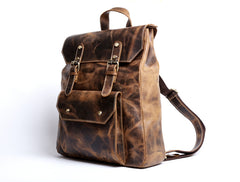 Genuine Leather Mens Cool Backpack Sling Bag Large Black Travel Bag Hiking Bag for men