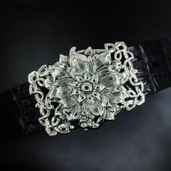Handmade Leather Genuine Lotus Flower Mens Cool Men Biker Trucker Leather Belt