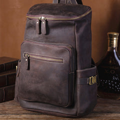 Genuine Leather Mens Cool Backpack Sling Bag Large Coffee Travel Bag Hiking Bag for men