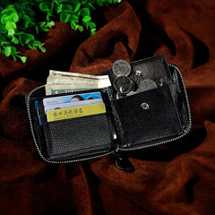 Handmade Leather Mens Cool Zipper Leather Wallet Card Wallet Men Small Wallets Bifold for Men