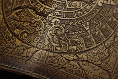 Handmade Leather Tooled Xiuhpohualli Calendar Mens Long Wallet Cool Leather Wallet Clutch Wallet for Men