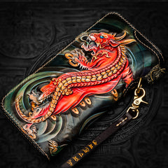 Handmade Leather Chinese Monster Mens Chain Biker Wallet Cool Leather Wallet With Chain Wallets for Men