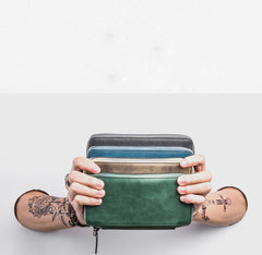 Handmade Leather Mens Cool Long Leather Wallet Bifold Zipper Clutch Wallet for Men - iwalletsmen