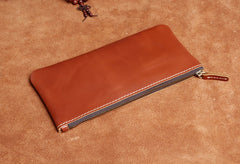 Genuine Leather Mens Cool Long Leather Wallet Slim Zipper Clutch Wristlet Wallet for Men