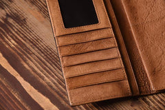 Handmade Leather Mens Cool Long Leather Wallet Trifold Clutch Wallet for Men - iwalletsmen