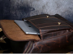 Genuine Leather Mens Cool Backpack Sling Bag Large Black Travel Bag Hiking Bag for men