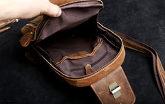 Handmade Leather Mens Cool Chest Bag Sling Bag Crossbody Bag Travel Bag Hiking Bag for men