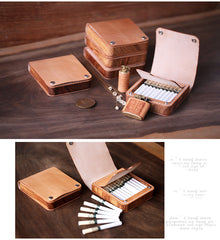 Handmade Wooden Black Leather Mens 20pcs Cigarette Case Cool Custom Cigarette Holder for Men - iwalletsmen