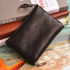 Black Mens Leather Slim Zipper Wallet billfold Wallet Coin Wallet Change Pouch For Men - iwalletsmen