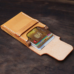 Handmade Wooden Brown Leather Mens Wallet Small Card Holder Coin Wallet for Men - iwalletsmen