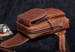 Genuine Leather Mens Cool Chest Bag Sling Bag Crossbody Bag Travel Bag Hiking Bag for men
