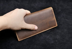 Genuine Leather Mens Cool Long Leather Wallet Zipper Clutch Wristlet Wallet for Men