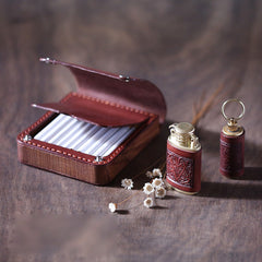 Handmade Wooden Black Leather Mens 20pcs Cigarette Case Cool Custom Cigarette Holder for Men - iwalletsmen