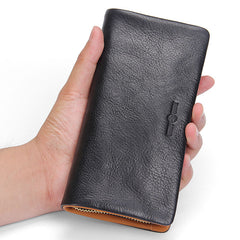 Handmade Leather Mens Cool Long Leather Wallet Bifold Clutch Wallet for Men - iwalletsmen