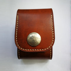 Brown Leather Mens Cigarette Case Cigarette Holder Zippo Light Case with Belt Loop for Men - iwalletsmen