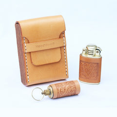 Handmade Wooden Leather Mens Cigarette Case Cool Beige Custom Cigarette Holder for Men - iwalletsmen