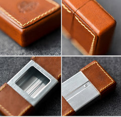 Cool Mens Black Leather Portable Ashtray Travel Ashtray Pocket Ashtray Lighter for Men - iwalletsmen