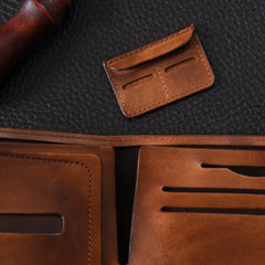 Handmade Mens Cool billfold Leather Wallet Men Small Slim Wallets Bifold for Men - iwalletsmen
