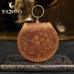 Handmade Leather Floral Round Mens Cool Slim Change Wallet Coin Wallet Pouch for Men