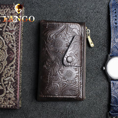 Handmade Leather Floral Mens Cool Key Wallet Wallet Card Holder Small Card Keychain Wallets for Men