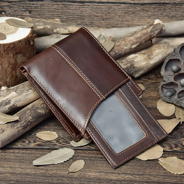Handmade Leather Mens Cool Slim Leather Wallet Card Wallet Holders Men Small Wallets Bifold for Men