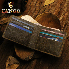 Handmade Leather Floral Mens Cool Slim Leather Wallet Men billfold Wallets Bifold for Men