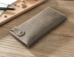 Handmade Leather Mens Slim Wallet Cool Leather Wallet Long Phone Wallets for Men