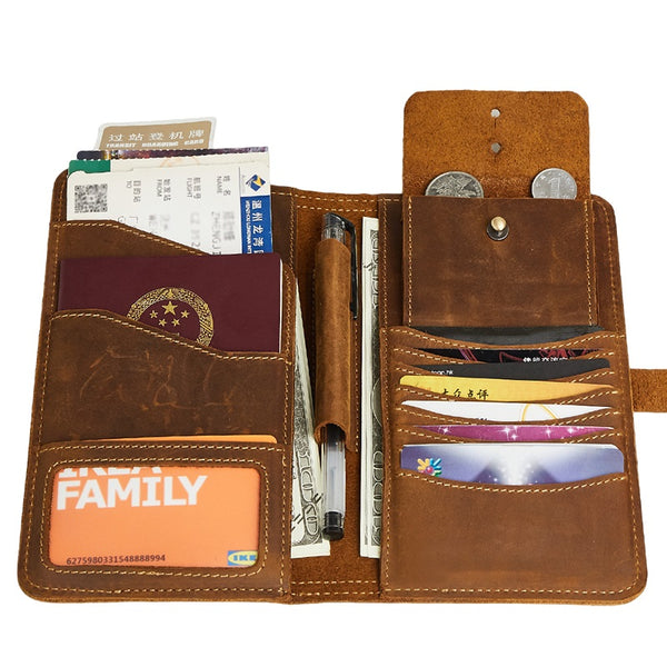 Handmade Leather Mens Travel Wallet Passport Leather Wallet billfold Slim Wallets for Men