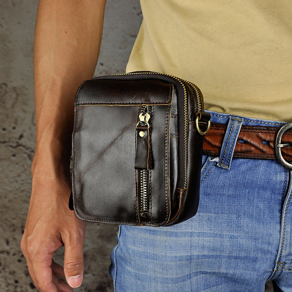 Leather Belt Pouch Mens Small Cases Waist Bag Hip Pack Belt Bag Fanny Pack Bumbag for Men