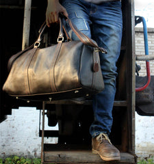Genuine Leather Mens Cool Weekender Bag Travel Bag Duffle Bags Overnight Bag Holdall Bag for men
