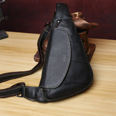 Black Leather Chest Bag Small Sling Bag Mens Small Crossbody Sling Bag Leather One Strap Backpack