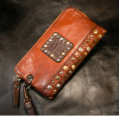Handmade Leather Mens Chain Biker Wallet Cool Leather Wallet Long Phone Wallets for Men