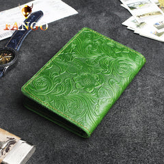 Handmade Leather Floral Mens Cool billfold Wallet Passport Card Holder Small Card Slim Wallets for Men