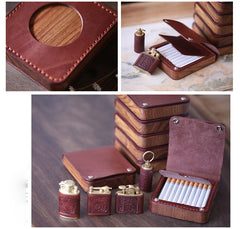 Handmade Wooden Black Leather Mens 20pcs Cigarette Case Cool Custom Cigarette Holder for Men - iwalletsmen