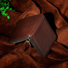 Handmade Leather Mens Cool Zipper Leather Wallet Card Wallet Men Small Wallets Bifold for Men