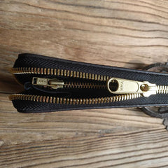 Handmade Leather Mens Biker Chain Wallet Cool Indian Skull Tooled Zipper Chain Wallet Biker Wallets for Men - iwalletsmen
